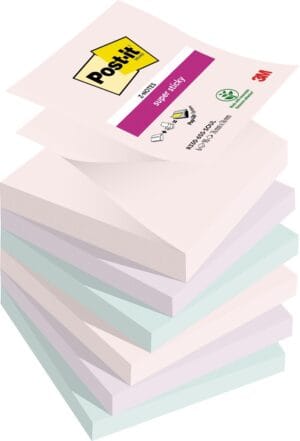 Post-it Super Sticky Z-notes memoblokken van 76 x 76 mm in lichtroze, paars en groen