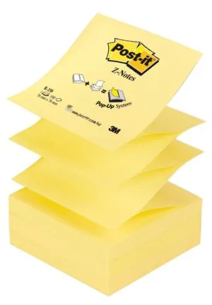 Post-It Z-Notes , 100 vel, ft 76 x 76 mm, geel, pak van 12 blokken