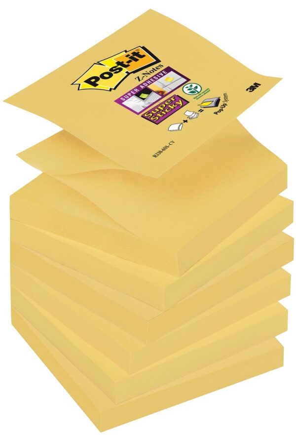 Post-it Super Sticky Z-notes, 90 vel, ft 76 x 76 mm, geel