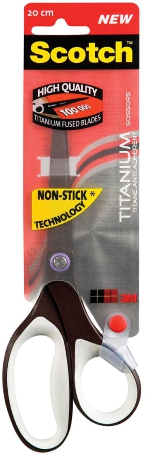 Scotch schaar Titan Non-stick, ft 20 cm, rechts, scherpe punt, titanium, zwart, blister van 1 stuk