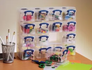 Really Useful Box muurkubus met 16 opbergdozen van 0,3 liter, transparant — productfoto 2