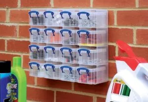 Really Useful Box muurkubus met 16 transparante opbergdozen van 0,3 liter