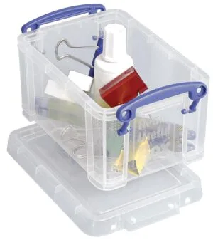 Transparante Really Useful Box opbergdoos van 0,7 liter met deksel en twee clips