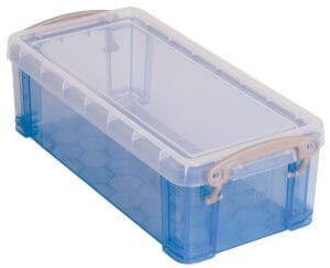 Transparant blauwe Really Useful Box opbergdoos van 0,9 liter met deksel