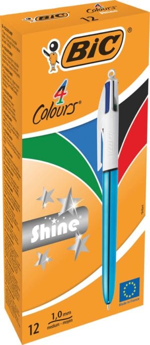 Bic Colours Shine 4-kleurenbalpen met metallic blauw lichaam en medium punt
