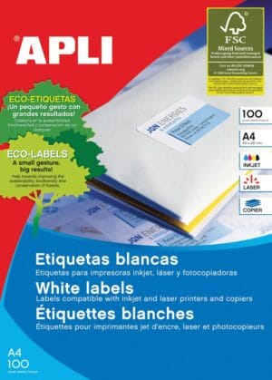 Doos Apli witte etiketten 105 x 57 mm met 1.000 stuks op A4-vellen