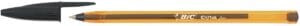Bic Cristal Fine balpen zwart met transparant oranje lichaam en fijne punt