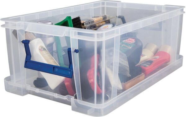 Bankers Box opbergdoos 10 liter, transparant met blauwe handvaten, set van 4 stuks verpakt in carton - Afbeelding 2