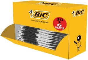 Doos met Bic Atlantis Classic balpennen in zwart, 30 plus 6 gratis