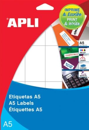 Apli witte etiketten Print & Write A5 - 19 × 40 mm, 525 stuks, 35 per vel (1866) — productfoto 2