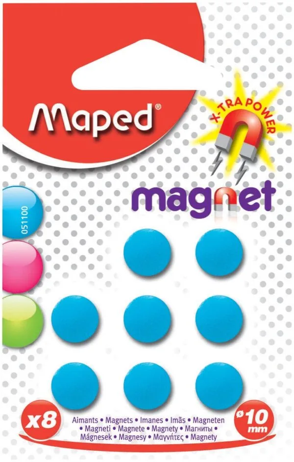 Maped magneten op blister diameter 10 mm, 8 stuks, 1 kleur per blister (groen, blauw of fuchsia) - Afbeelding 2