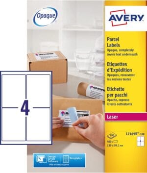 Avery L7169B-100 BlockOut zelfklevende etiketten QuickPeel - 99,1 × 139 mm, 400 etiketten — productfoto 2