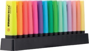 STABILO BOSS ORIGINAL markeerstiften deskset van 15 stuks in fluo- en pastelkleuren