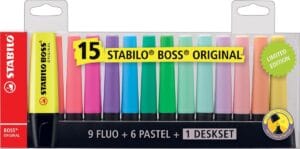 STABILO BOSS ORIGINAL Pastel markeerstift - deskset van 15 stuks, 9 fluokleuren en 6 pastelkleuren — productfoto 2