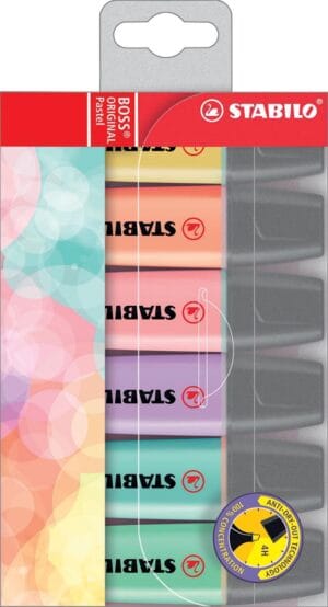 Etui met zes STABILO BOSS ORIGINAL Pastel markeerstiften in geassorteerde pastelkleuren