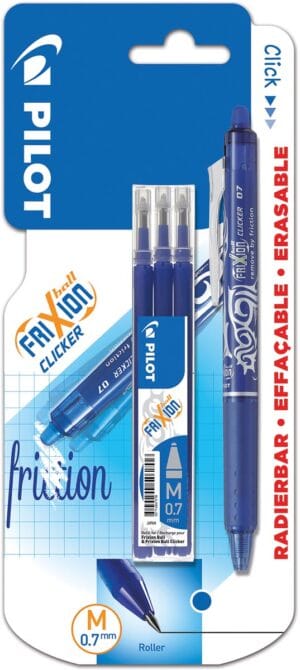 Pilot Frixion Ball Clicker gelroller blauw met vullingen in blisterverpakking