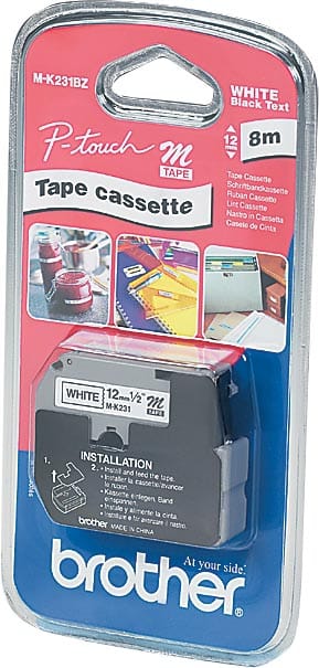 Brother M-tape cassette van 12 mm voor P-Touch, zwart op wit, gelamineerd