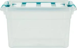 Whitefurze Carry Box transparante opbergdoos van 13 liter met blauwe handvaten en deksel