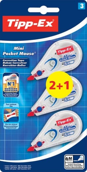 Tipp-Ex Mini Pocket Mouse correctieroller in blister met 2 + 1 gratis