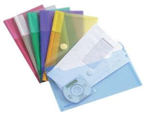Zes transparante Tarifold Collection Color documentenmappen voor cheques in verschillende kleuren