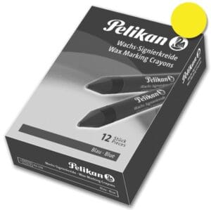 Doos Pelikan vetkrijt 772 met 12 gele ronde staafjes