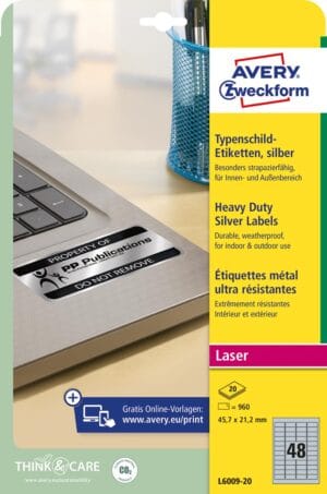 Vel met Avery Zweckform ultra-sterke zilverkleurige etiketten van 45,7 x 21,2 mm