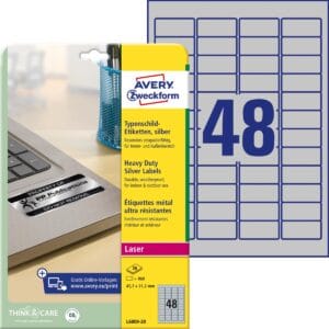 Avery Zweckform ultra-sterke zilverkleurige etiketten 45,7 Ć 21,2 mm - 960 stuks, 48 per vel ā productfoto 2