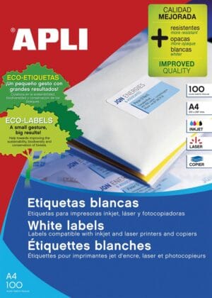 Doos Apli witte etiketten 70 × 16,9 mm op A4-vellen, 5.100 stuks