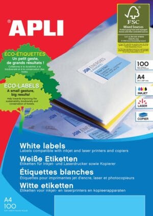 Apli Witte etiketten ft 199,6 x 144,5 mm (b x h), 200 stuks, 2 per blad (2423) — multifunctionele etiketten
