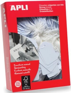 Doos Apli draadetiketten van 36 x 53 mm met witte draad, 500 stuks