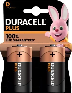Duracell batterij Plus 100% D, blister van 2 stuks — niet-oplaadbare batterijen