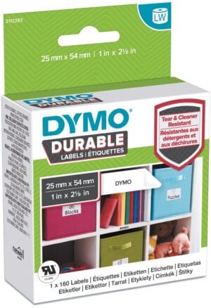 Pak Dymo LabelWriter duurzame etiketten 25 × 54 mm, zwart op wit, 160 stuks