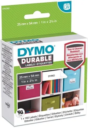 Pak Dymo LabelWriter duurzame etiketten 25 × 54 mm, zwart op wit, 160 stuks