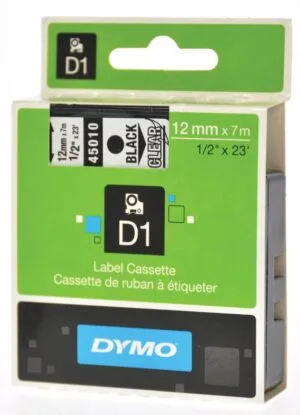 Dymo D1 tape 12 mm, zwart op transparant — tapes en etiketten
