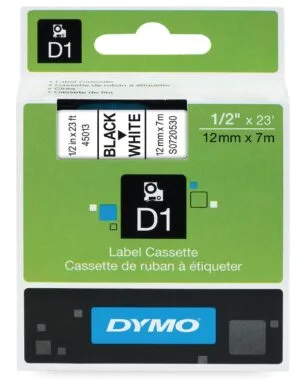 Dymo D1 tape 12 mm, zwart op wit