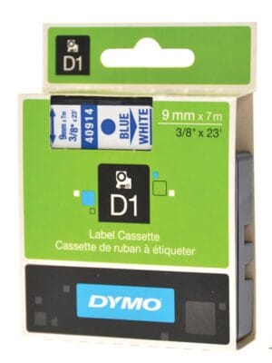 Dymo D1 tape 9 mm, blauw op wit — tapes en etiketten