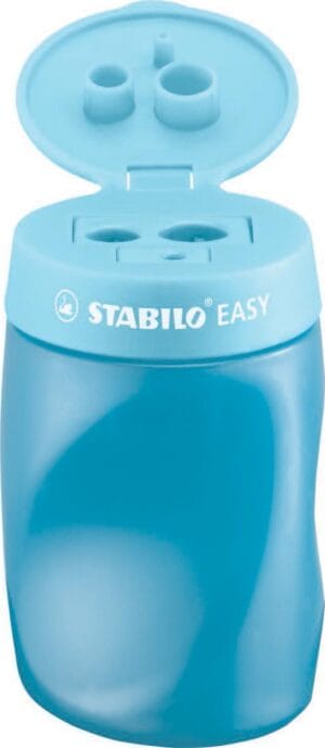 Blauwe STABILO EASYsharpener potloodslijper met drie slijpergaten en opvangbakje
