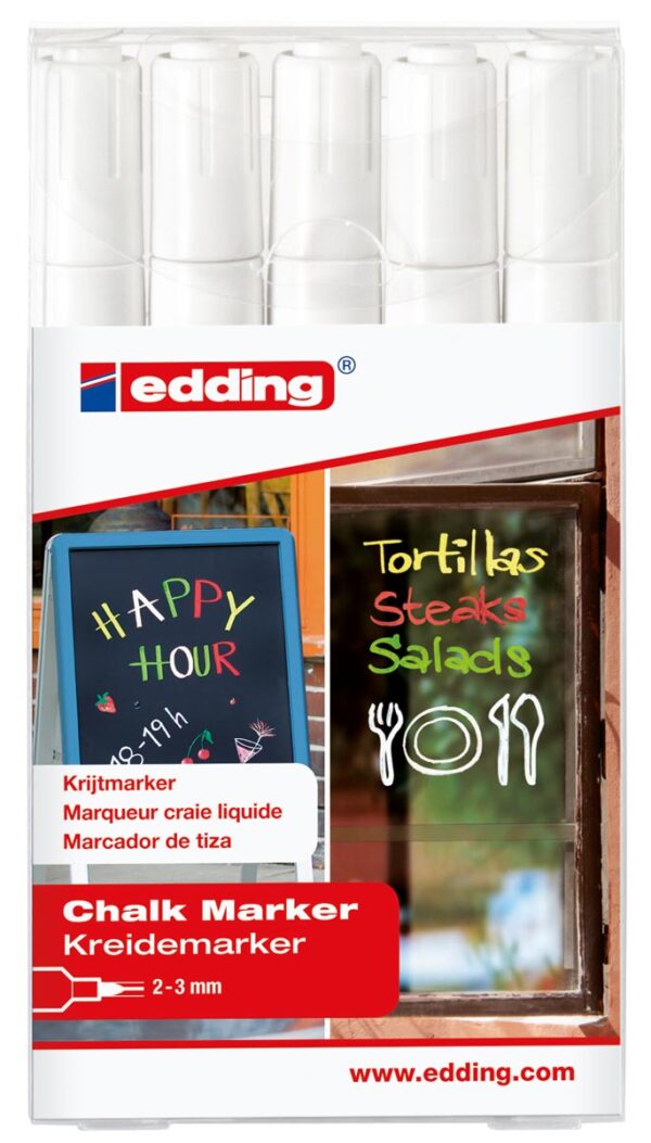 Edding krijtmarker e-4095 wit, etui van 5 stuks