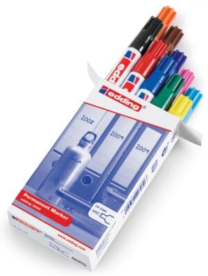 Doos met 10 edding 3000 permanent markers in geassorteerde kleuren met ronde punt