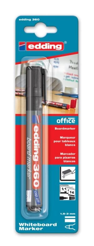 edding 360 whiteboardmarker zwart met ronde punt op blister