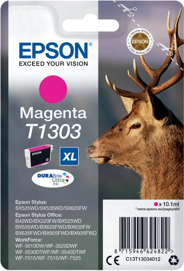 Epson inktcartridge T1303, 600 pagina's, OEM C13T13034012, magenta