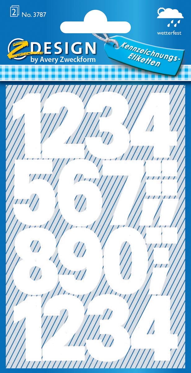 Terug kijken Aftrekken Nathaniel Ward Avery Etiketten cijfers en letters 0-9 groot, 2 blad, wit, waterbestendige  folie | Portaal Check