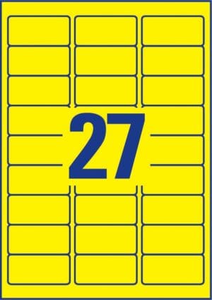 Avery afneembare neon etiketten 63,5 × 29,6 mm - neongeel, doos van 25 vel van 27, 675 stuks — productfoto 2
