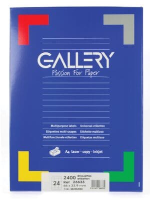 Doos Gallery witte etiketten 66 × 33,9 mm met ronde hoeken, 2.400 stuks
