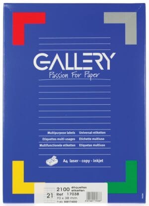 Gallery witte etiketten ft 70 x 38 mm (b x h), rechte hoeken, doos van 2.100 etiketten — multifunctionele etiketten