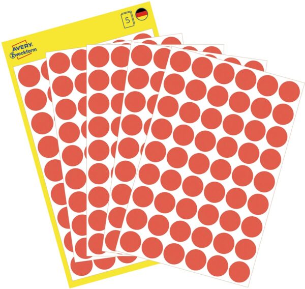 Avery Ronde etiketten diameter 12 mm, rood, 270 stuks - Afbeelding 2