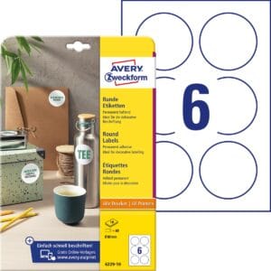 Avery Zweckform ronde etiketten - diameter 80 mm, wit, permanent klevend, 60 etiketten op 10 vellen — productfoto 2