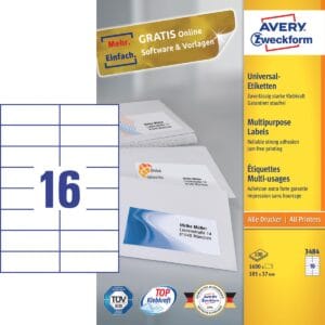 Avery Zweckform 3484 universele etiketten Ultragrip - 105 × 37 mm, 16 per vel, 100 vel — productfoto 2