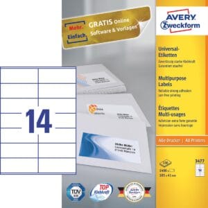 Avery Zweckform 3477 universele etiketten A4 - 105 × 41 mm, 14 per vel, 100 vel — productfoto 2