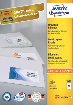 Doos Avery Zweckform 3424 universele etiketten 105 × 48 mm op A4-vellen